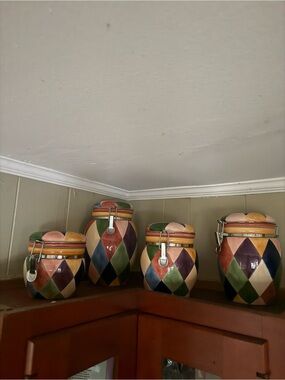 Vintage Tabletops Unlimited “Carnival” Handpainted Ceramic Canister Set of 4